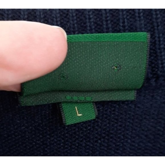 VTG 90s Kingfield Navy Blue Wool V-Neck Geometric Embroidered Velvet Sweater L - Picture 7 of 10